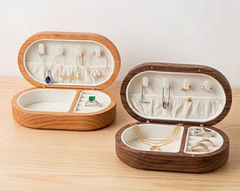 Handmade oval jewelry box made of solid wood