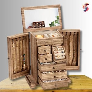 Grande boite à bijoux en bois stylé élégante avec son miroir