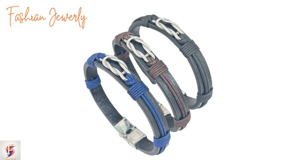 INFINIONLY Bracciale Uomo In Pelle Intrecciata Con Simbolo Infinito In Acciaio - Nero E Argento, 21 Cm