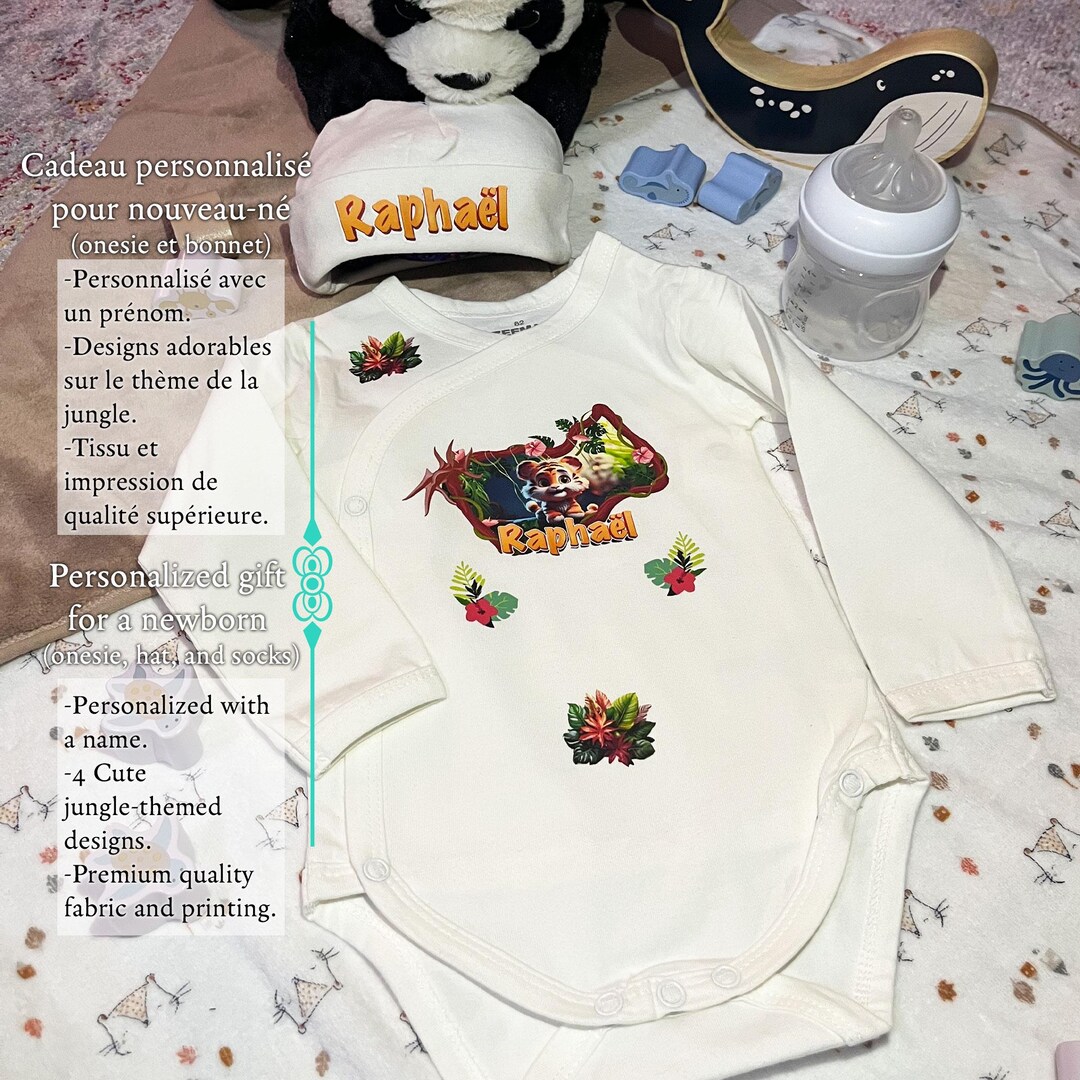 Personalized Birth Set - Bodysuit and Hat | Jungle Theme With Baby Name ...