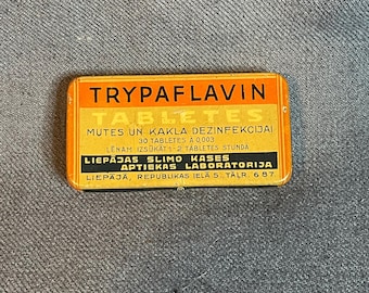 Vintage 1930s TRYPAFLAVIN throat and mouth disinfectant tablets tin. Retro medicine tin.
