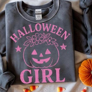 Halloween Girl Pink Pumpkin SVG PNG | Cute Floral Jack O’Lantern Digital Download for Cricut, Silhouette, Sublimation Crafts