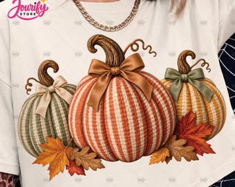 Striped Pumpkin PNG, Seersucker Fall Trio Sublimation, Autumn Clipart, Cozy Season Shirt Design Download