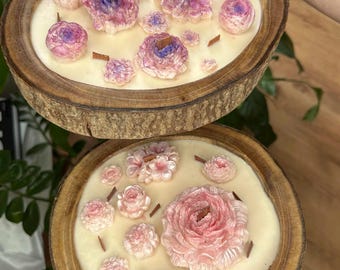 Rustic Wooden Candle Stand: Handmade Soy Wax Floral Decorative Home Decor Gift for Her