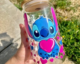 Stitch Blue Alien Glass Tumbler