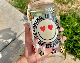 Teaching is a work of heart Glass Tumbler