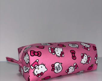 Kitty Print Zipper Pouch, School, Makeup Bag