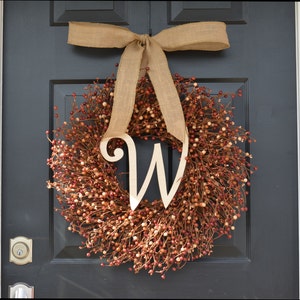 Fall Berry Wreath- Thanksgiving Decor- Berry Fall Wreath with Burlap Ribbon- Hostess Gift - Pumpkin, XXL 18-24 inch Thanksgiving