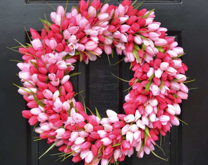 THIN Spring Tulip Wreath, Front Door Wreath, Storm Door Wreath, Spring Wreath, Silk Flower Wreath, Tulip Wreaths, Sizes 16-24 inch available