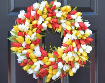 Tulip Spring Wreath, Spring Decor, Mother's Day Wreath,  Front Door Wreath, Year Round Wreath, Outdoor Decor, Spring Decoration