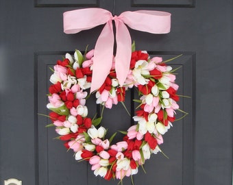 BESTSELLING Tulip Heart Wreath Valentines Day Wreath Valentines Day Decor Love Heart Wedding Wreath Red Valentine Wreath, Valentine Gift