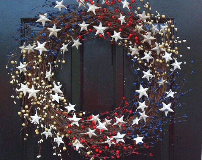 Memorial Day Wreath, Fourth of July Wreath, Americana Wreath, Patriotic Door Wreath, Country Wreath, Rustic Wreath Stars and Stripes