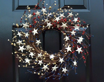 Memorial Day Wreath, Fourth of July Wreath, Americana Wreath, Patriotic Door Wreath, Country Wreath, Rustic Wreath Stars and Stripes