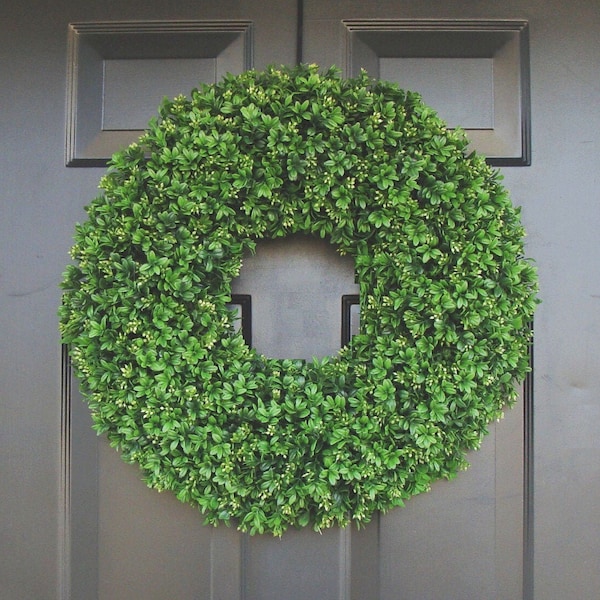 Realistic Artificial Boxwood Wreath-(12 to 30 inch Sizes available)-Summer Wreath- Spring Wreath- Front Door Wreath- Year Round Wreath