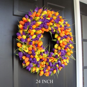 Custom Spring Wreath Door Wreath Tulip Wreath Custom Colors Summer Wreath Outdoor Spring Decor purple/orange/yellow