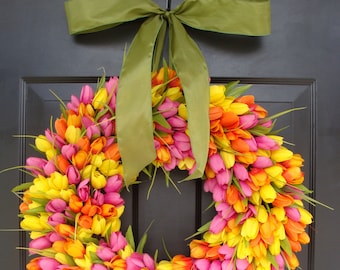 Spring Wreaths- Spring Wreath- Tulip Wreath- Gift for Mom-Wreath for Spring- Custom Sizes