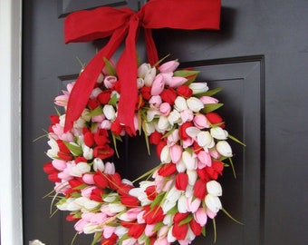 Valentine's Day Wreath- Valentine's Day Decor- Valentine Decoration- Tulip Wreath