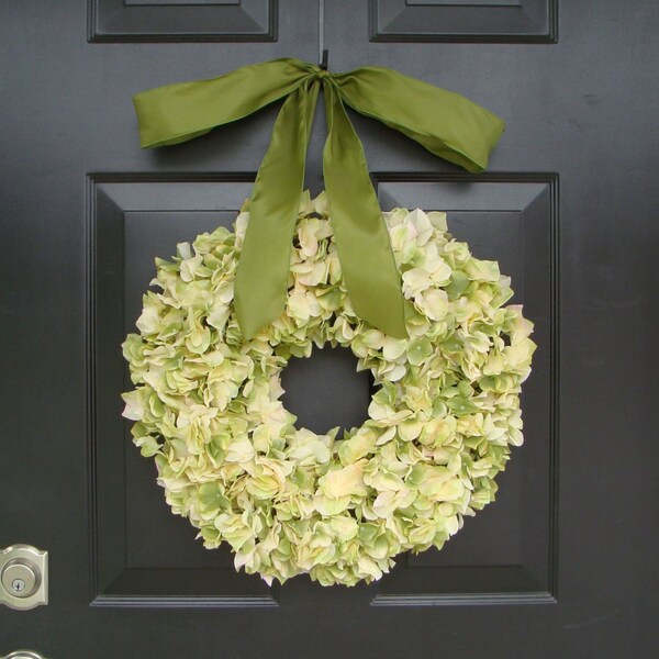 Neutral Hydrangea Wreath Custom Bow- Hydrangea Girls Room Decor- All Seasons Wreath- Year Round Wreath- Bedroom Decor- Outdoor