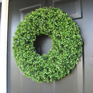 Realistic 20 inch Faux Boxwood Wreath shown  (sizes 12 to 30 inches available)- Wedding Door Decor- Spring Summer Wreath Greenery Decoration
