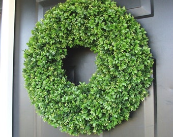 Realistic 20 inch Faux Boxwood Wreath shown  (sizes 12 to 30 inches available)- Wedding Door Decor- Spring Wreath