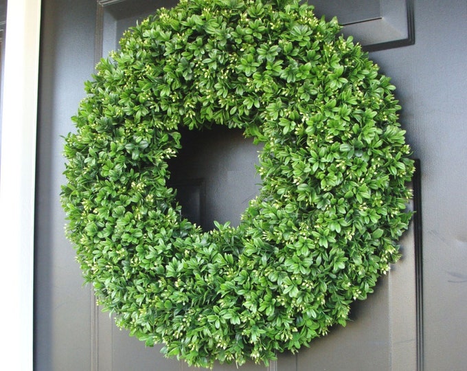 Realistic 20 inch Faux Boxwood Wreath shown  (sizes 12 to 30 inches available)- Wedding Door Decor- Spring Summer Wreath Greenery Decoration