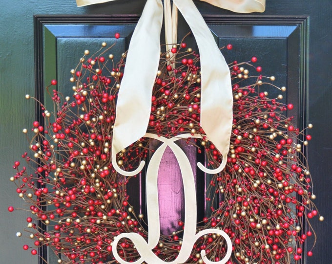 SALE Red Gold Berry Christmas Wreath Front Door Holiday Door Wreath Christmas Wreath Red and Gold Christmas Winter Decoration Winter Decor