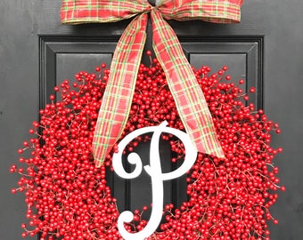 Red Berry Christmas Wreaths, Holiday Decor, Outdoor Weatherproof Berry Wreaths, Thanksgiving Wreath, Fall through Valentines Day Wreath