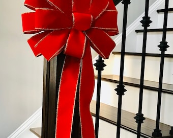 Handmade Large Wired Christmas Bow: Wired Outdoor Wreath Bows, Fence, Window Wreath, Lamp Post, Lantern, Mail Box Decor