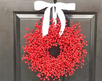 Outdoor Extra Full Red Berry Wreath, Weatherproof Berry Christmas Wreaths,Durable Winter Wreath, Traditional Christmas Wreath for Front Door