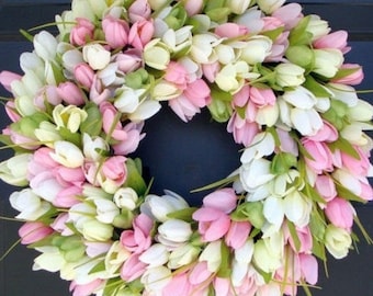 ORIGINALE Corona di Pasqua primaverile - Corona per porta - Corona di Pasqua - Corona di tulipani - Dimensioni 16-26 pollici, colori personalizzati - La corona di tulipani originale
