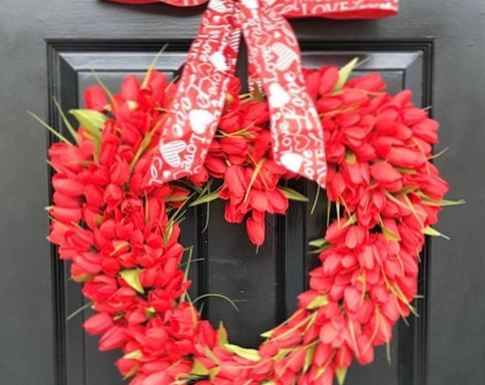BESTSELLING Tulip Heart Wreath Valentines Day Wreath Valentines Day Decor Love Heart Wedding Wreath Red Valentine Wreath, Valentine Gift