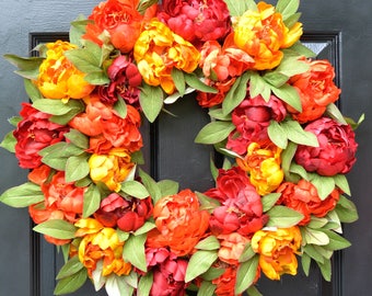 Ghirlanda autunnale di peonie dai colori autunnali, ghirlanda autunnale di peonie per la porta d'ingresso, decorazione per il Giorno del Ringraziamento, ghirlanda autunnale XL per esterni