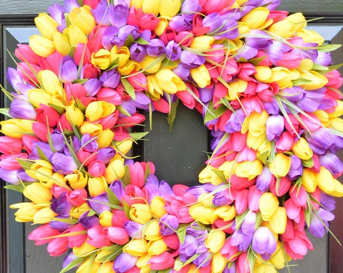 Easter Wreath- Easter Decoration- Spring Wreath- Tulips- Spring Decor- Spring Decoration- Tulip Wreath