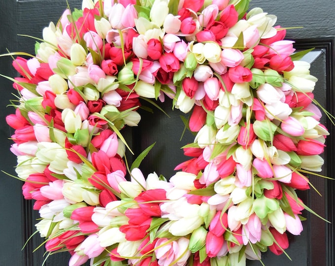 Spring Wreath- Mothers Day Gift- Door Wreath- The Original Spring Tulip Wreath Custom Colors and Sizes Mothers Day Wreath Lavender Wreath