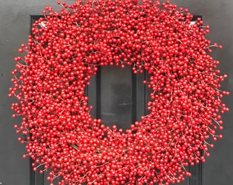 Outdoor Red Berry Christmas Wreath, Weatherproof Berry Christmas Wreaths Durable Winter Wreath, Christmas Wreath for Front Door 12-28 inches