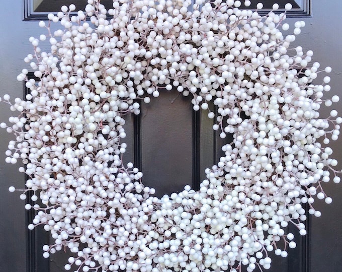 Weatherproof White Berry Wreath: Winter Front Door Decor (14-28 inches)