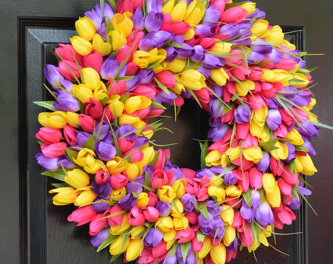 Custom Spring Wreath- Door Wreath- Tulip Wreath Custom Colors- Summer Wreath- Outdoor Spring Decor