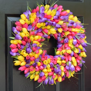 Custom Spring Wreath Door Wreath Tulip Wreath Custom Colors Summer Wreath Outdoor Spring Decor image 1