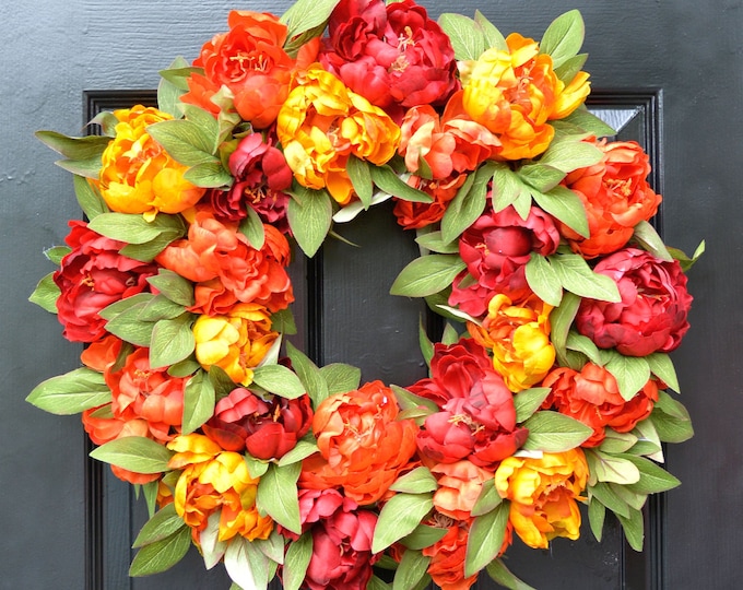 The Original Fall Colors Peony Wreath, Fall Wreath, Monogram Wreath for Front Door, Autumn Fall Decor, 24 inch SHOWN Fall Wedding