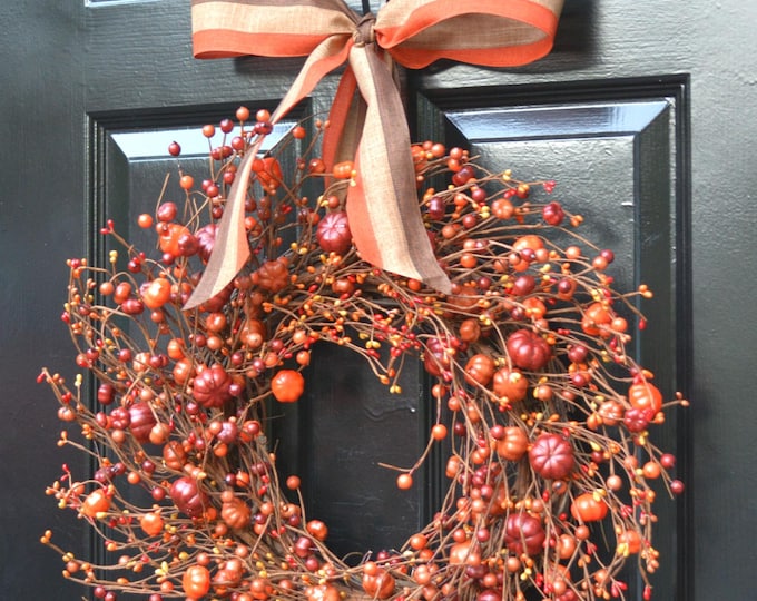 Thanksgiving Pumpkin Berry Wreath Pumpkin Fall Wreath Pumpkin Berry Wreath- Fall Decor Orange Fall Wreath- Autumn Decoration- Orange Berries