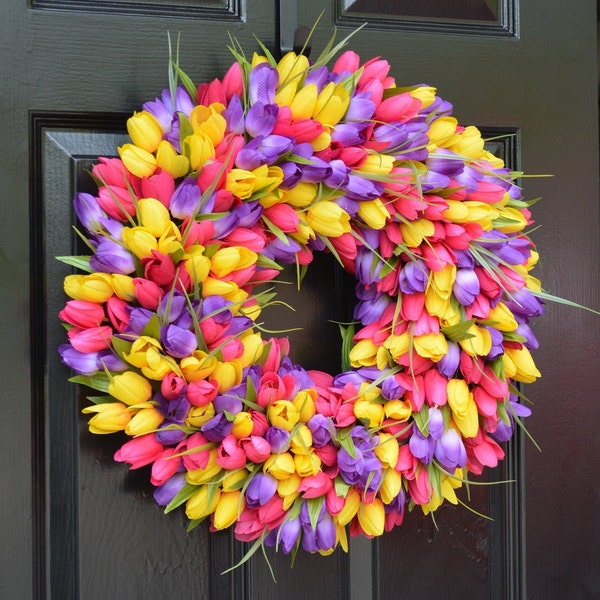 Spring Wreath- Tulip Spring Wreath- Summer Wreath- Custom Front Door Wreath- Spring Decor- Easter Decoration- Outdoor Wreath