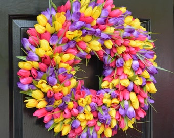 Spring Wreath- Tulip Spring Wreath- Summer Wreath- Custom Front Door Wreath- Spring Decor- Easter Decoration- Outdoor Wreath