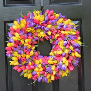 Easter Wreath Spring Wreath Spring Decor Spring Tulip Wreath, Outdoor Door Wreath, Custom Colors Summer Wreath The ORIGINAL Tulip Wreath image 2