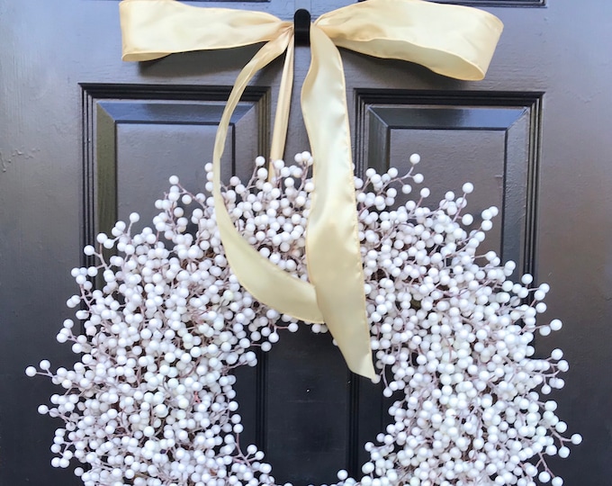 Weatherproof White Berry Wreath: Winter Front Door Decor (14-28 inches)