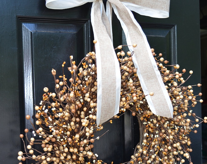 Berry Fall Wreath: Thanksgiving Door Decor, XL Autumn Colors, Custom Sizes