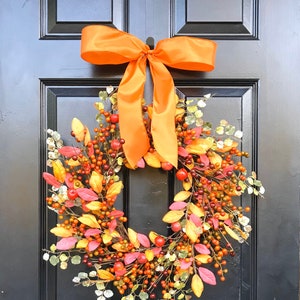 Autumn Leaves Fall Wreath with Berries- Outdoor Fall Decor- Front Door Autumn Wreath- Fall Leaves and Berries Door Wreath