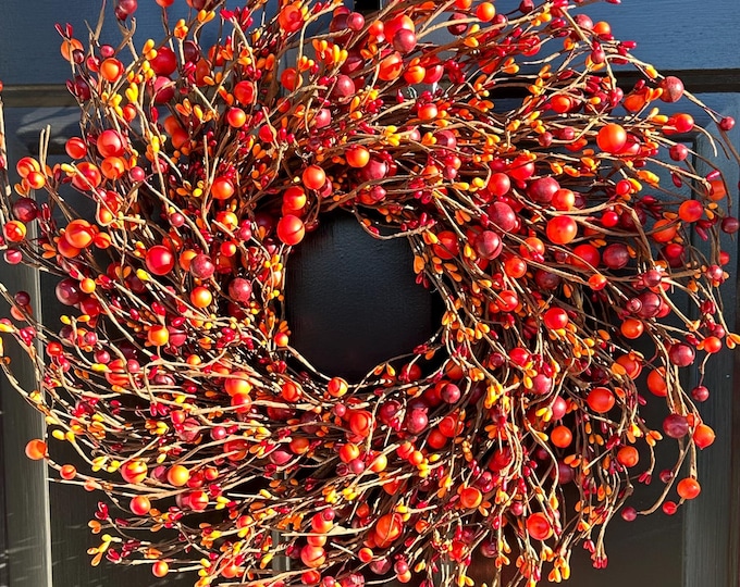 Pumpkin Pie Berry Fall Wreath: XL Thanksgiving Front Door Wreath, Autumn Colors Decor