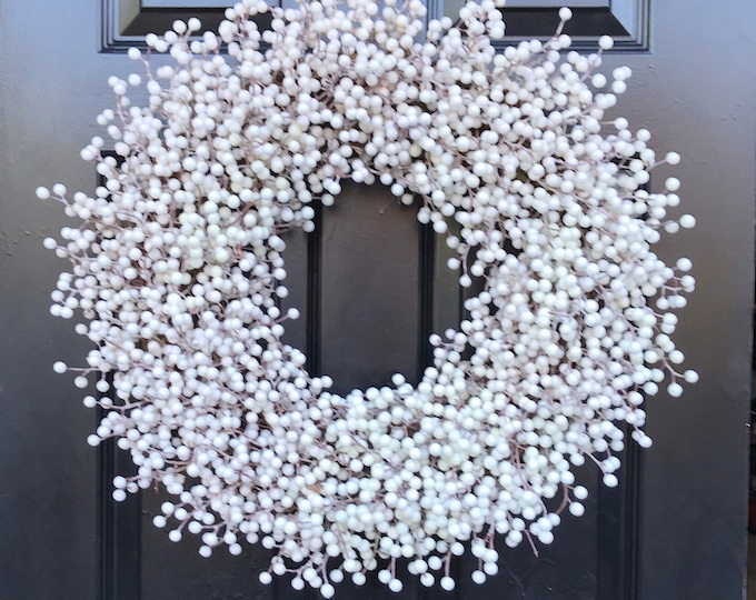 Weatherproof WHITE Berry Year Round Wreath, Full Berry Winter Wreath, Winter Wedding Wreath Front Door, Christmas Wreath 14-28 inches