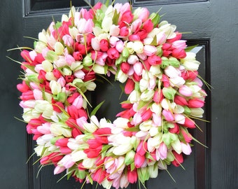 Easter Wreath Spring Wreath Spring Decor Spring Tulip Wreath, Outdoor Door Wreath, Custom Colors Summer Wreath The ORIGINAL Tulip Wreath