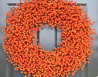 Ghirlanda di bacche arancioni resistente alle intemperie: ghirlanda autunnale, decorazione di Halloween, decorazione per la porta d'ingresso, dimensioni personalizzate